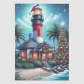 Whimsical Tropical Christmas Lighthouse Decoupage 薄葉紙 (正面)