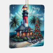 Whimsical Tropical Christmas Lighthouse Teal Red セラミックオーナメント (右)