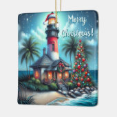 Whimsical Tropical Christmas Lighthouse Teal Red セラミックオーナメント (左)