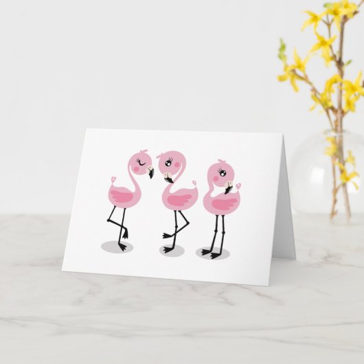 Whimsical tropical flamingos カード (黄色い花)