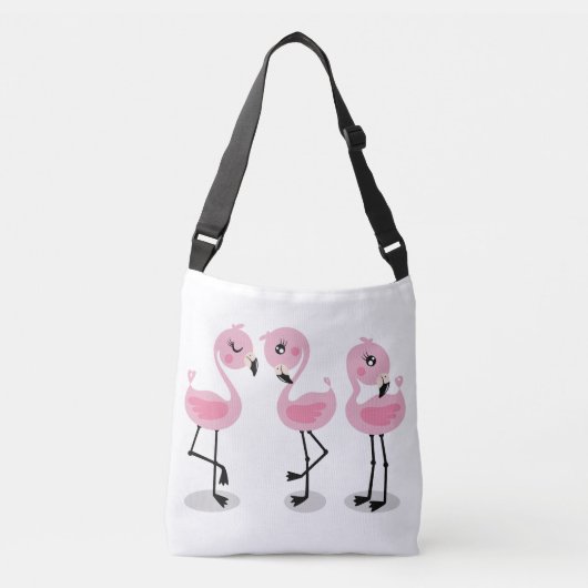 Whimsical tropical flamingos クロスボディバッグ (正面)