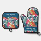Whimsical Tropical Floral Leaf Print 鍋つかみ&鍋敷きセット (正面)