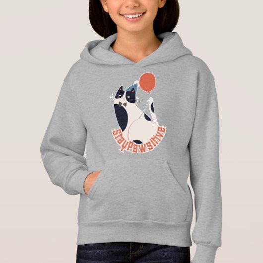 Whimsical Tuxedo Cat Balloon Youth Pullover (正面)