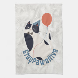 Whimsical Tuxedo Cat Stay Pawsitive Kitchen Towel キッチンタオル