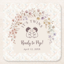Whimsical Twins ベビーシャワーパーティー アンティーク調フラワー LPM26 スクエアペーパーコースター