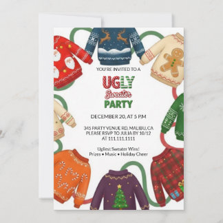 Whimsical Ugly Sweater Holiday Christmas Party  招待状