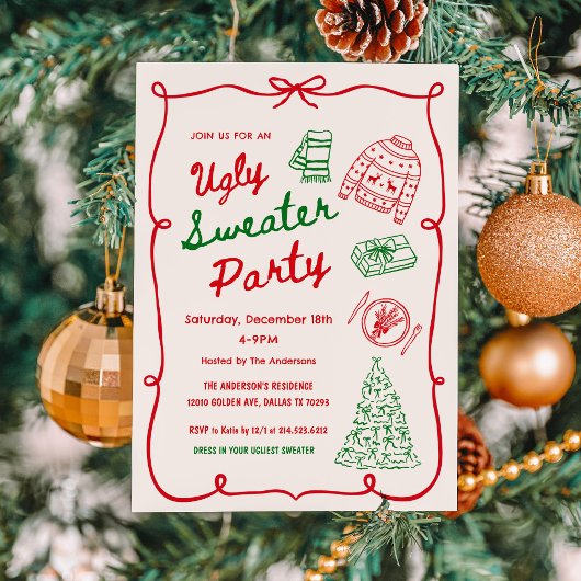 Whimsical Ugly Sweater Holiday Party  招待状