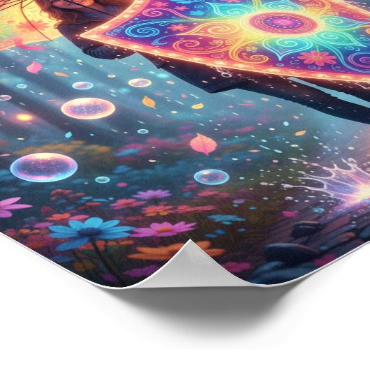 Whimsical Umbrella Art - Cheerful Rainstorm ポスター (角)