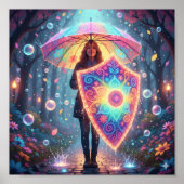 Whimsical Umbrella Art - Cheerful Rainstorm ポスター (正面)