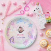 Whimsical Under the Sea Mermaid Girl 1st Birthday  ペーパープレート (パーティー)