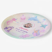 Whimsical Under the Sea Mermaid Girl 1st Birthday  ペーパープレート (アングル)