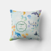 whimsical underwater adventure blue throw pillow クッション (裏面)
