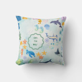 whimsical underwater adventure blue throw pillow クッション (正面)