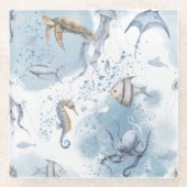 Whimsical Underwater World – Sea Creatures Pattern ガラスコースター (正面)