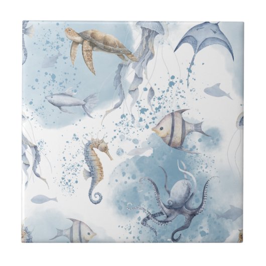 Whimsical Underwater World – Sea Creatures Pattern タイル (正面)