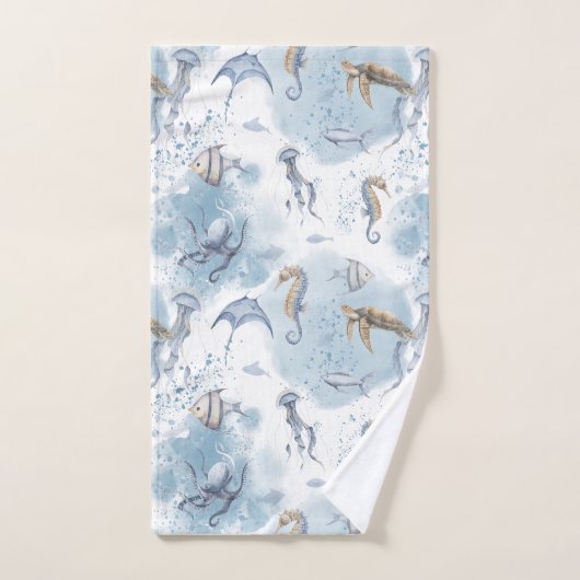 Whimsical Underwater World – Sea Creatures Pattern バスタオルセット (ハンドタオル)