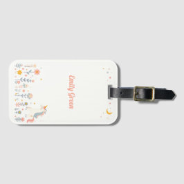 Whimsical Unicorn and Flowers Luggage Tag ラゲッジタグ