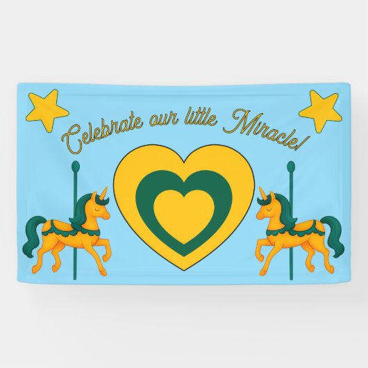 Whimsical Unicorn Baby Shower/heart/stars 横断幕 (横)