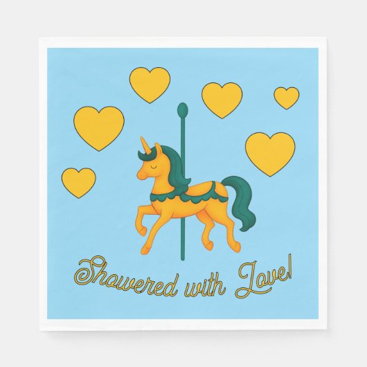 Whimsical Unicorn Baby Shower/Hearts スタンダードランチョンナプキン (正面)