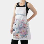 Whimsical Unicorn Floral Personalized Name エプロン (インサイチュ)