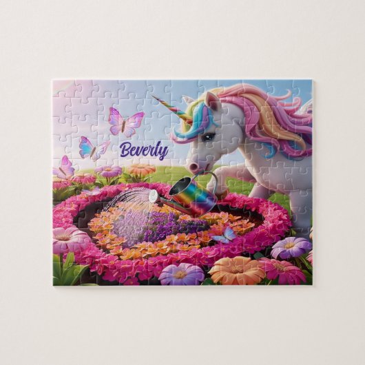 Whimsical Unicorn Garden Art, Magical Butterfly ジグソーパズル (横)