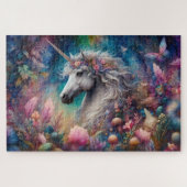 Whimsical Unicorn In Floral Forest ジグソーパズル (横)