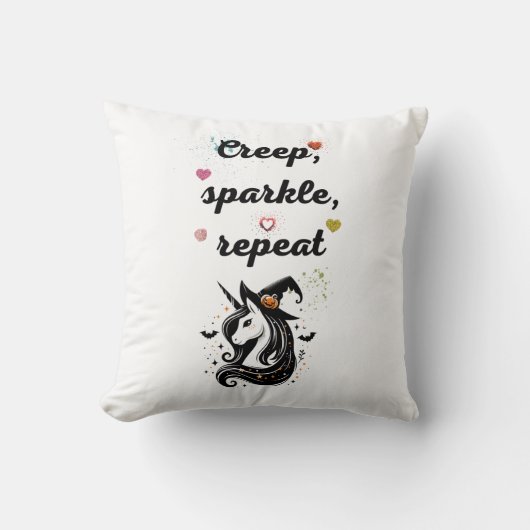 Whimsical Unicorn Line Art – "Creeper, Sparkle, Re クッション (正面)