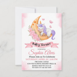 Whimsical Unicorn Moon Baby Shower For Baby Girl サンキューカード