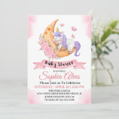 Whimsical Unicorn Moon Baby Shower For Baby Girl 招待状 (スタンド正面)