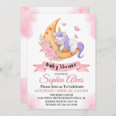 Whimsical Unicorn Moon Baby Shower For Baby Girl 招待状 (正面/裏面)