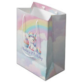 Whimsical Unicorn Rainbow Birthday Party Gift Bag ミディアムペーパーバッグ (正面アングル)