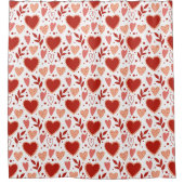 Whimsical Valentine Red & Pink Heart Pattern シャワーカーテン (正面)