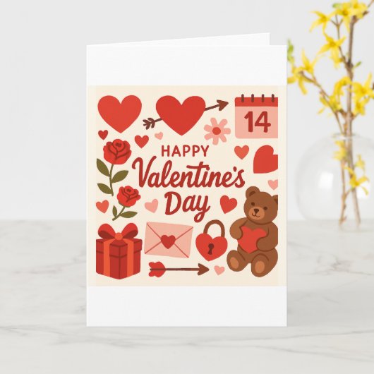 Whimsical Valentine's Day Greeting Card – Hearts,  カード (黄色い花)