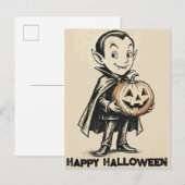 Whimsical Vampire with Pumpkin シーズンポストカード (正面/裏面)