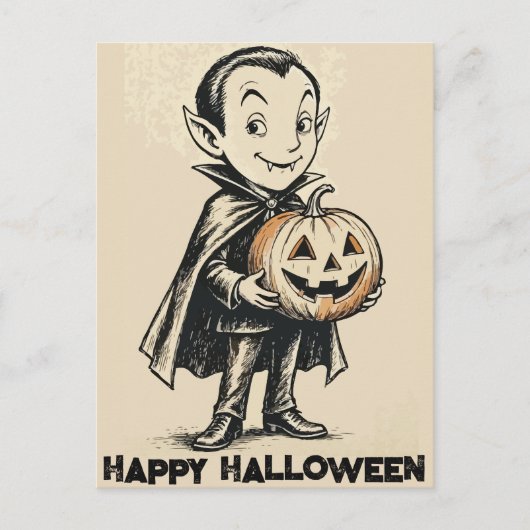 Whimsical Vampire with Pumpkin シーズンポストカード (正面)