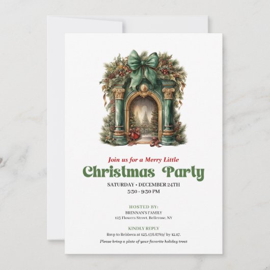 Whimsical Victorian Christmas fireplace party  招待状 (正面)