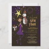 Whimsical Village Family New Year's Eve Snowman 招待状 (正面)