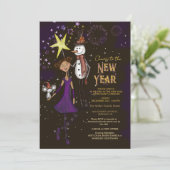 Whimsical Village Family New Year's Eve Snowman 招待状 (スタンド正面)