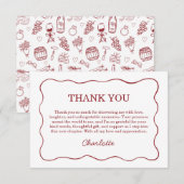 Whimsical Vino Before Vows Burgundy Bridal Shower サンキューカード (正面/裏面)