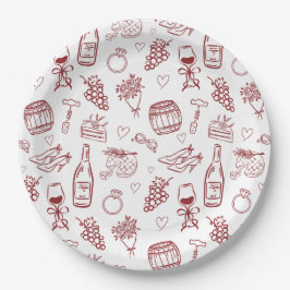 Whimsical Vino Before Vows Burgundy Bridal Shower ペーパープレート