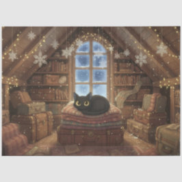 Whimsical Vintage Black Cat at the Attic Decoupage 薄葉紙