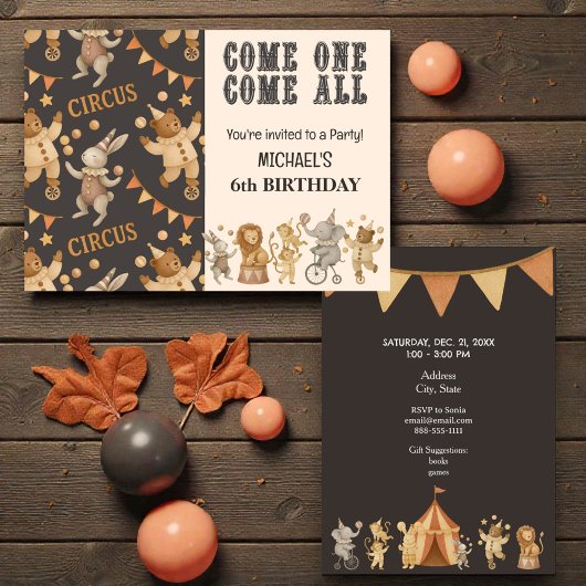 Whimsical Vintage Circus Birthday  Invitation 招待状