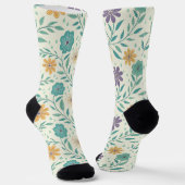 Whimsical Vintage Floral Cream Patterned  ソックス (傾斜あり)