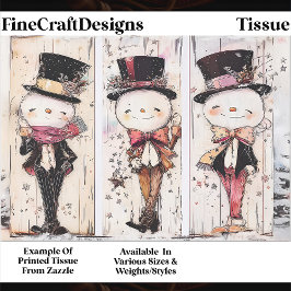 Whimsical Vintage Snowman, Top Hats F9 Decoupage 薄葉紙