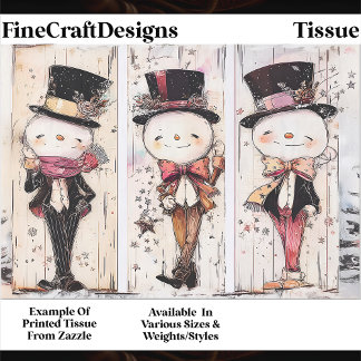 Whimsical Vintage Snowman, Top Hats F9 Decoupage 薄葉紙