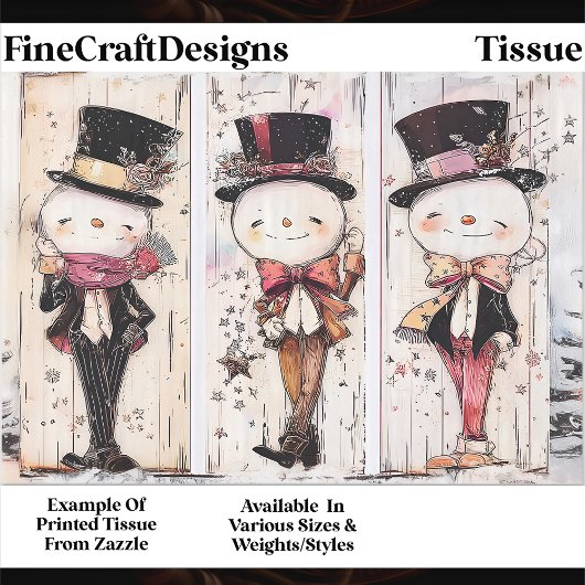 Whimsical Vintage Snowman, Top Hats F9 Decoupage 薄葉紙