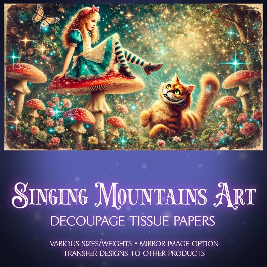 Whimsical Vintage Toadstool Talks Alice Cat 薄葉紙