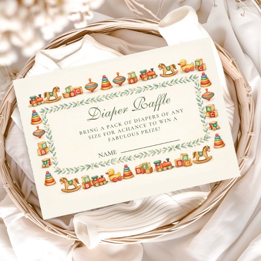 Whimsical Vintage Toy Baby Shower Diapper Raffle エンクロージャーカード