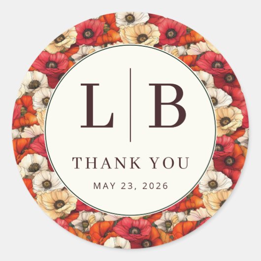 Whimsical Warm Floral Gratitude ラウンドシール (正面)