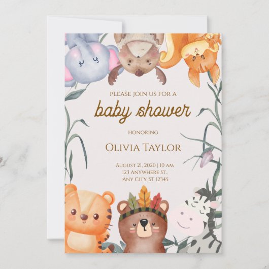 Whimsical Watercolor Baby Shower Invitation 招待状 (正面)